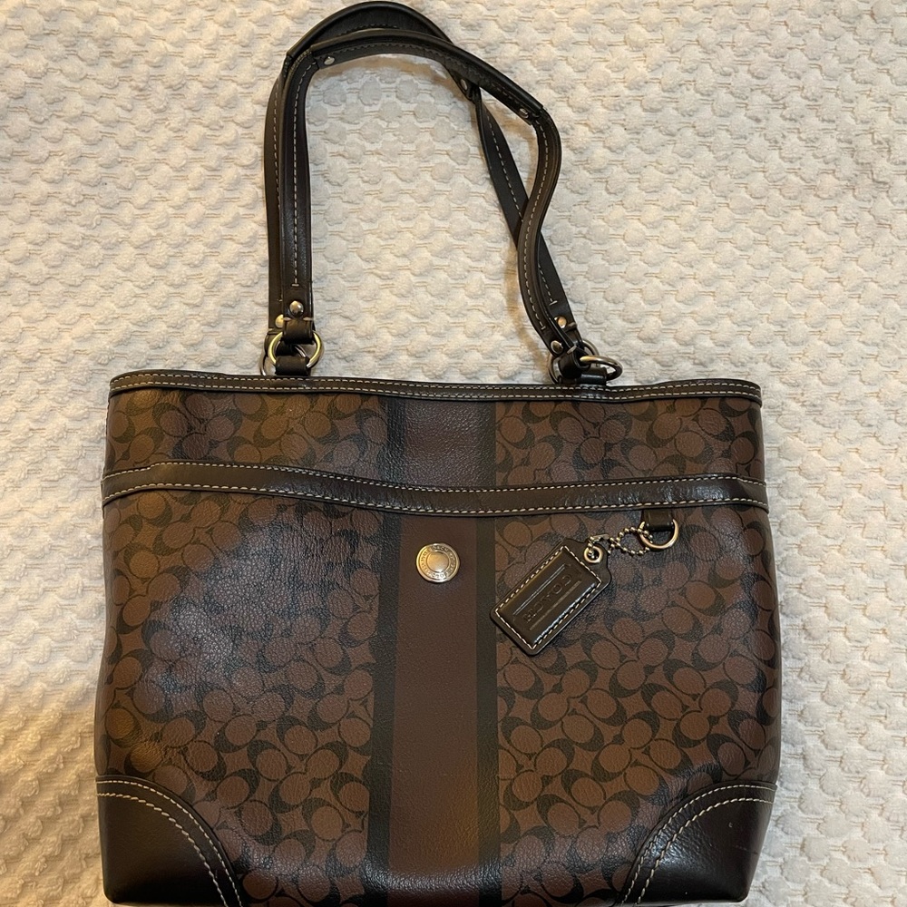 Coach Logo Print Brown Tote Hanndbag